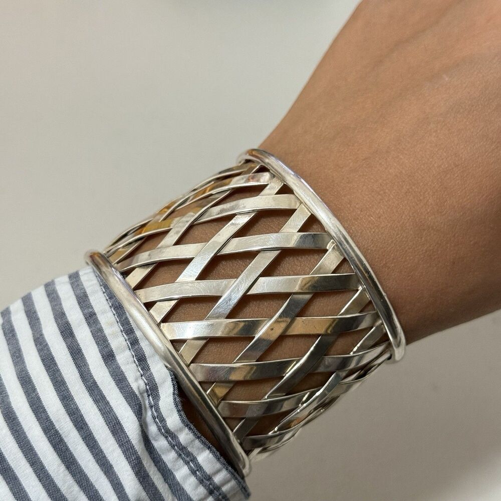 Vintage Mexico Sterling Wide Cuff Bracelet